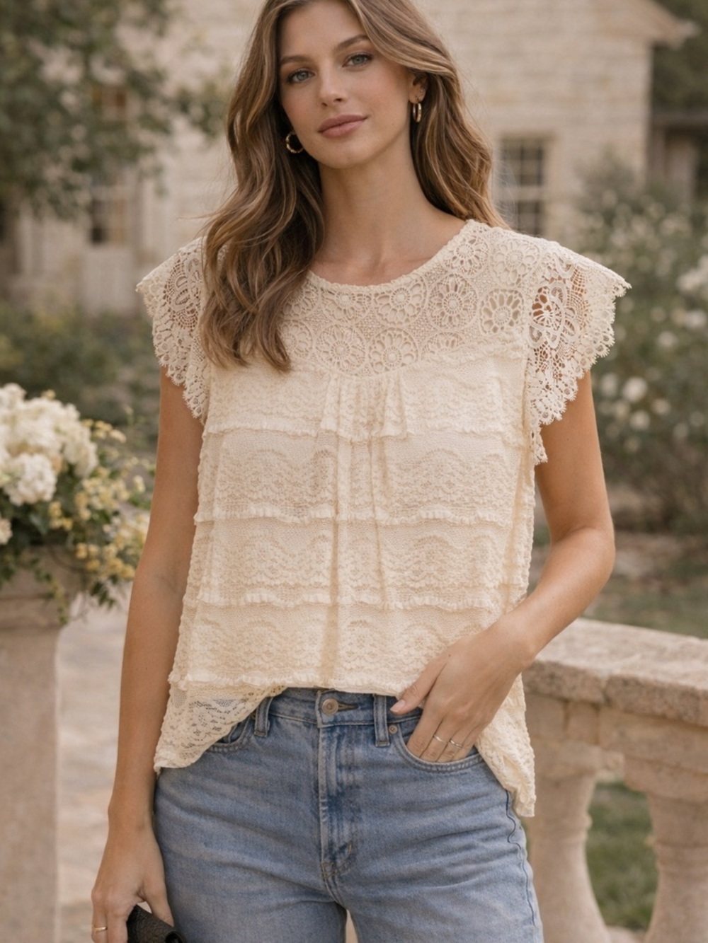 Soft, Romantic & Vintage inspired Cupio Cream Crochet Lace Cap-Sleeve Camisole